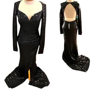 Black Tie Size M Formal Womens Sequined Black Dress Lulus Gala